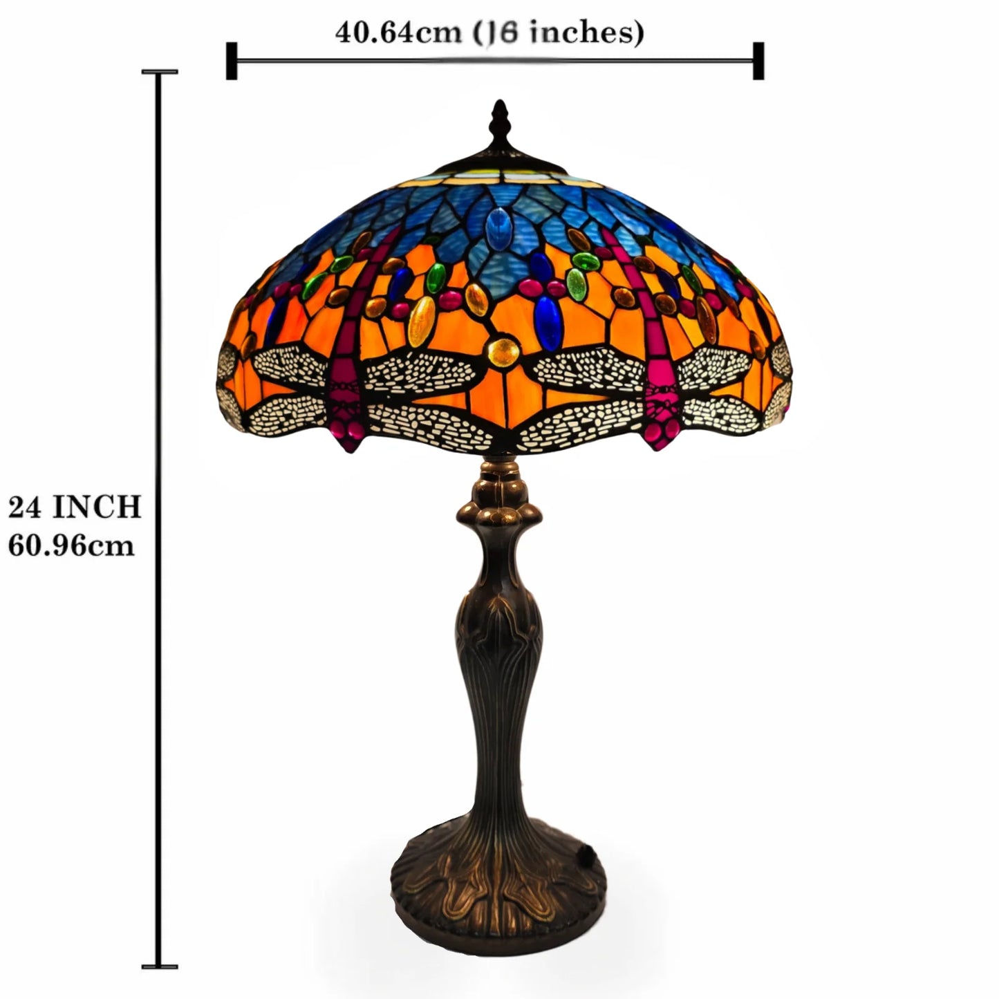 16 Inch Multicolor Dragonfly Design Tiffany Style Table Lamp