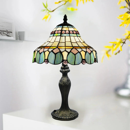 Vintage Tiffany Style 10 Inch Table Lamp Multicolor