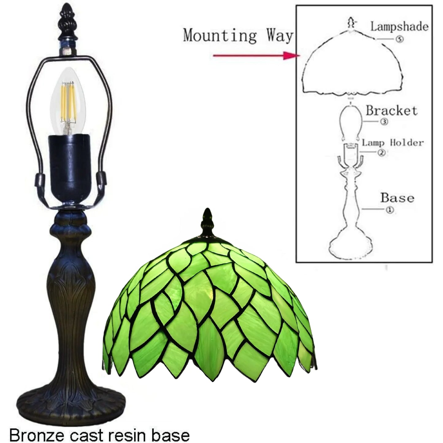 Green Tiffany Style Stained Glass 10 Inch Table Lamp