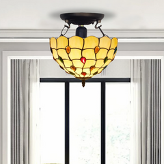 Handcrafted Stained Glass Tiffany Style Ceiling Light 10 inch