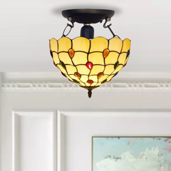 Handcrafted Stained Glass Tiffany Style Ceiling Light 10 inch