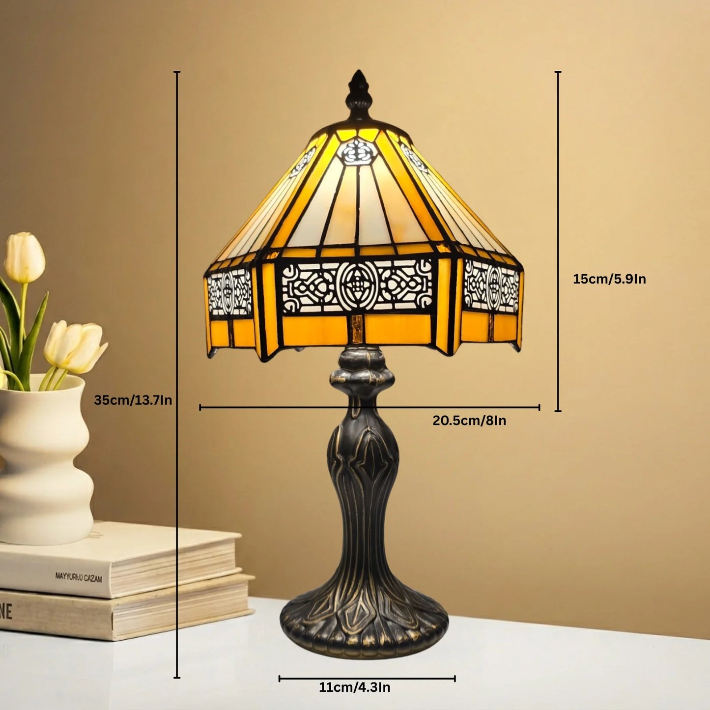 Yellow Hexagonal 8 Inch Tiffany Style Table Lamp Stained Glass Lampshade