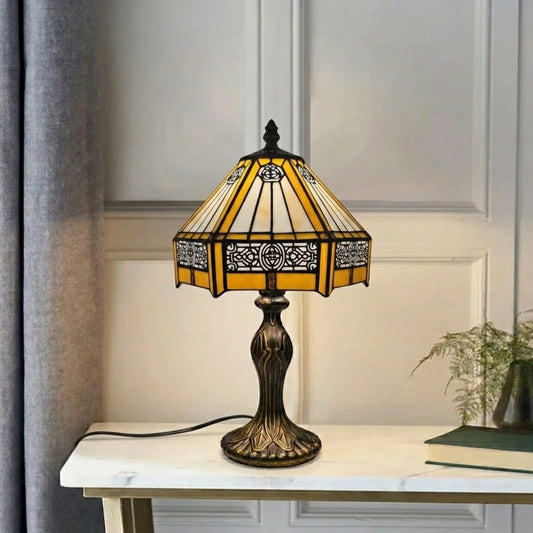 Yellow Hexagonal 8 Inch Tiffany Style Table Lamp Stained Glass Lampshade