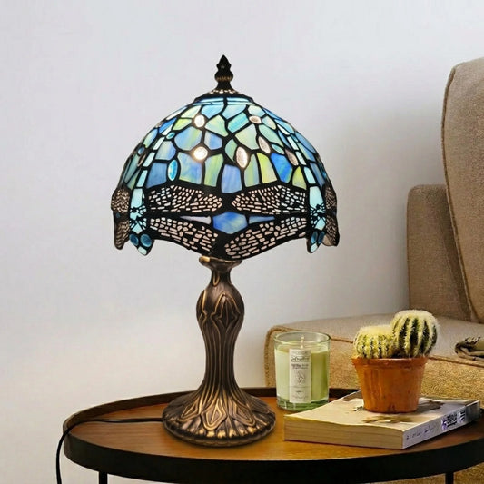 8 Inch Dragonfly Design Stained Glass Table Lamp