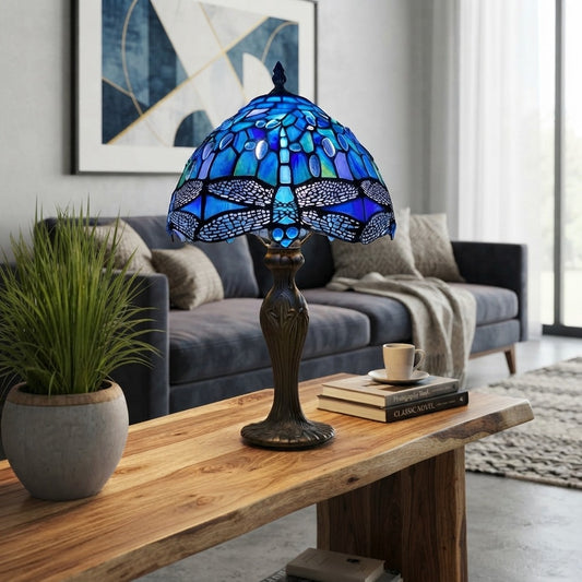 Blue Dragonfly Stained Glass Tiffany Style Table Lamp