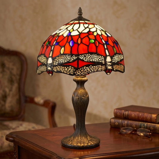 10 Inch Dragonfly Design Tiffany Style Table Lamp Hand Crafted Multicolor Stained Glass shade