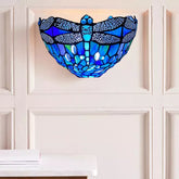Blue Dragonfly Wall Lamp Tiffany Style Stained Glass Handcrafted Light Uplighter