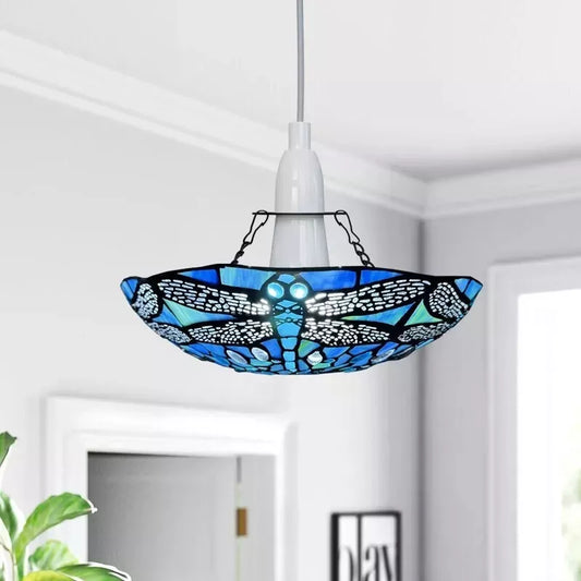 12 inch Blue Dragonfly Tiffany Pendant Lamp Stained Glass