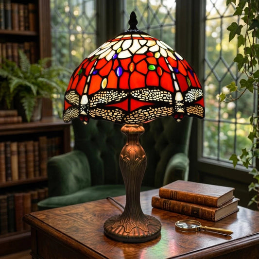 10 Inch Dragonfly Design Tiffany Style Table Lamp Hand Crafted Multicolor Stained Glass shade