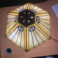 Yellow Hexagonal Tiffany Style 16 Inch Handmade Stained Glass Lamp Shade for Table/Pendant/Ceiling