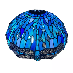 Blue Color Tiffany Style 16 Inch Handmade Stained Glass Lamp Shade for Table/Pendant/Ceiling