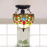 10 Inch Ceiling Light Tiffany Style Handmade Multicolor Stained Glass Shade For Home Decoration