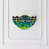 Green Dragonfly Tiffany Style Wall Lamp Stained Glass Handcrafted Uplighter