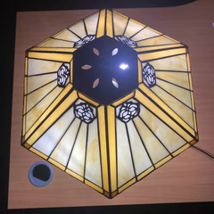 Yellow Hexagonal Tiffany Style 16 Inch Handmade Stained Glass Lamp Shade for Table/Pendant/Ceiling