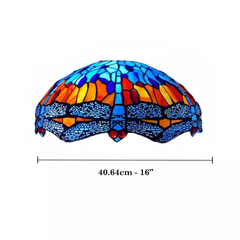 Blue & Orange Tiffany Style 16 Inch Handmade Stained Glass Lamp Shade for Table/Pendant/Ceiling
