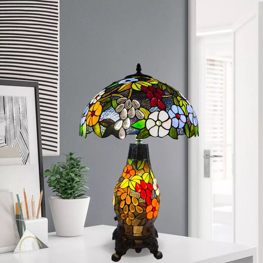Flower Design Tiffany Style Cluster Table Lamp