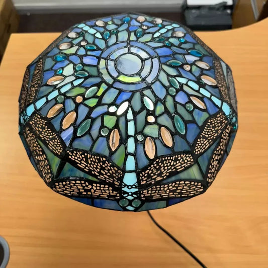 12 inch Blue Dragonfly Tiffany Pendant Lamp Stained Glass