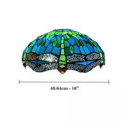 Green Color Tiffany Style 16 Inch Handmade Stained Glass Lamp Shade for Table/Pendant/Ceiling