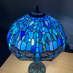 Blue Color Tiffany Style 16 Inch Handmade Stained Glass Lamp Shade for Table/Pendant/Ceiling