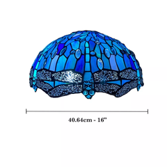 Blue Color Tiffany Style 16 Inch Handmade Stained Glass Lamp Shade for Table/Pendant/Ceiling