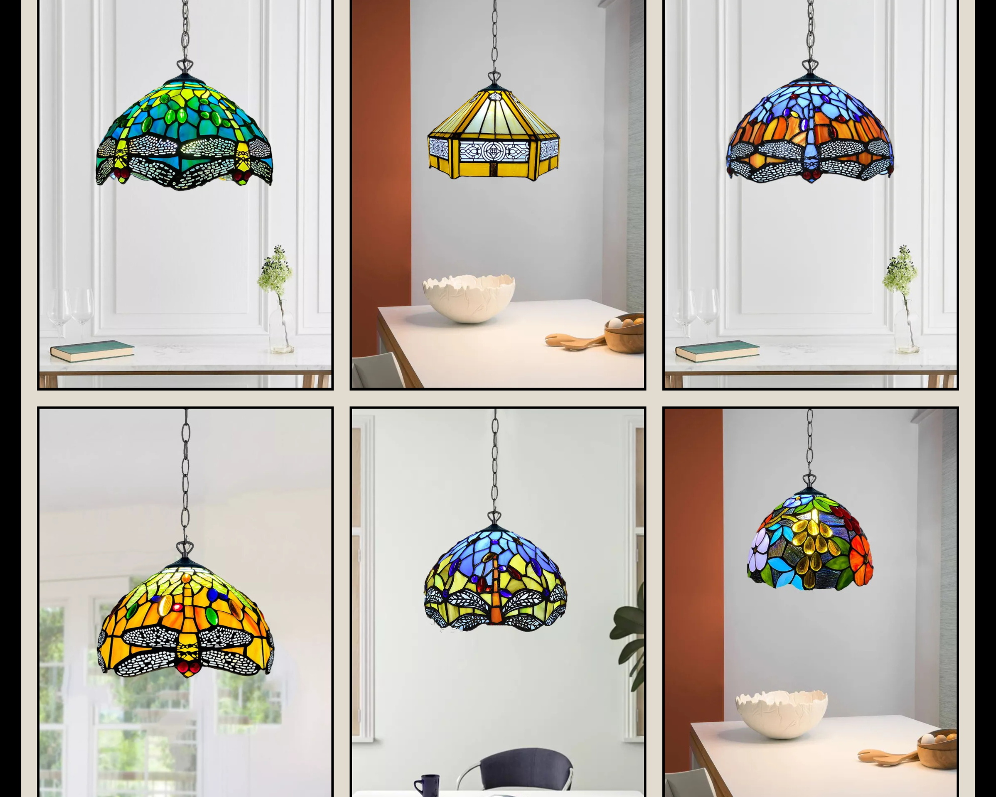 A collection of 10 inch tiffany pendant lights