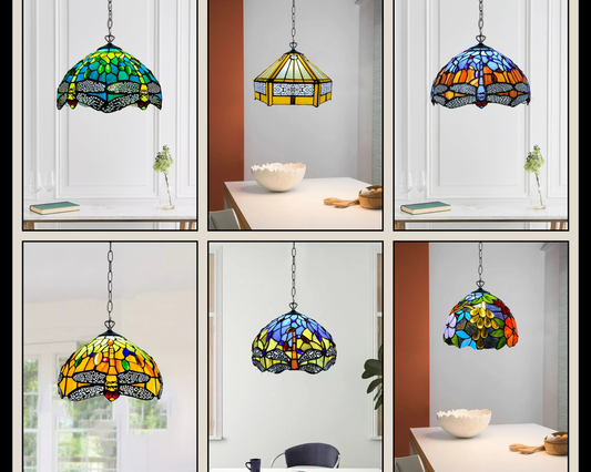 A collection of 10 inch tiffany pendant lights