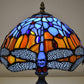 Vintage Tiffany Style Table Lamp Dragonfly Style 10 inch blue and orange Glass