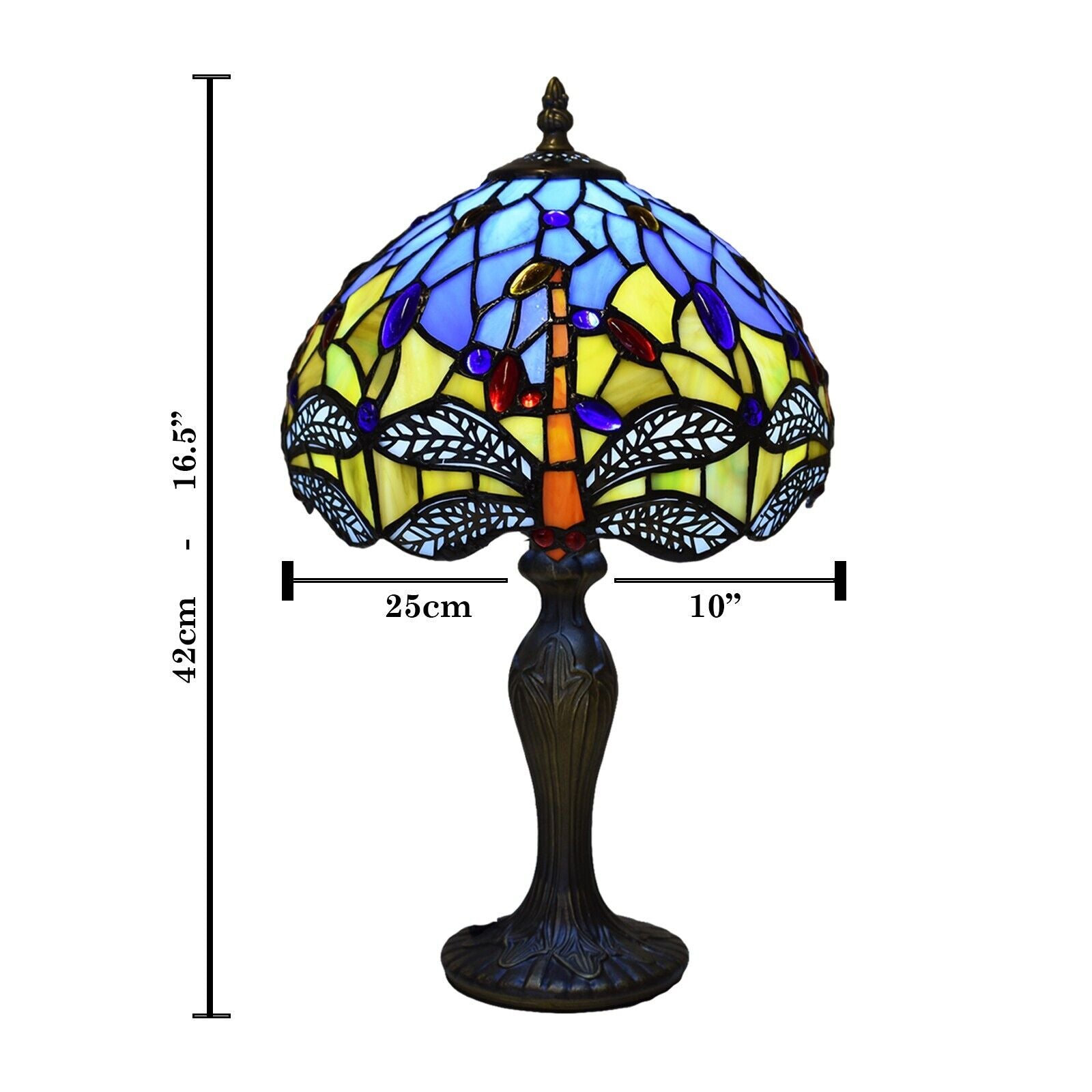 Tiffany Table Lamp Dragonfly Style Handmade 10 inch Stained Glass Multicolor UK