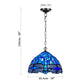 Blue & Black Dragonfly Tiffany Style Pendant Lamp 10 inch Stained Glass Shade