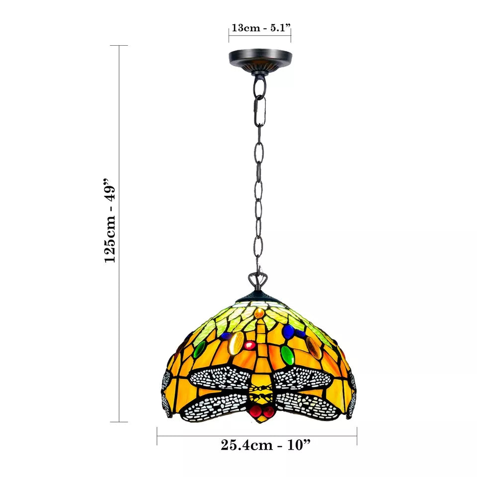 Dragonfly Tiffany Style Multicolor Pendant Lamp 10 inch Stained Glass Shade