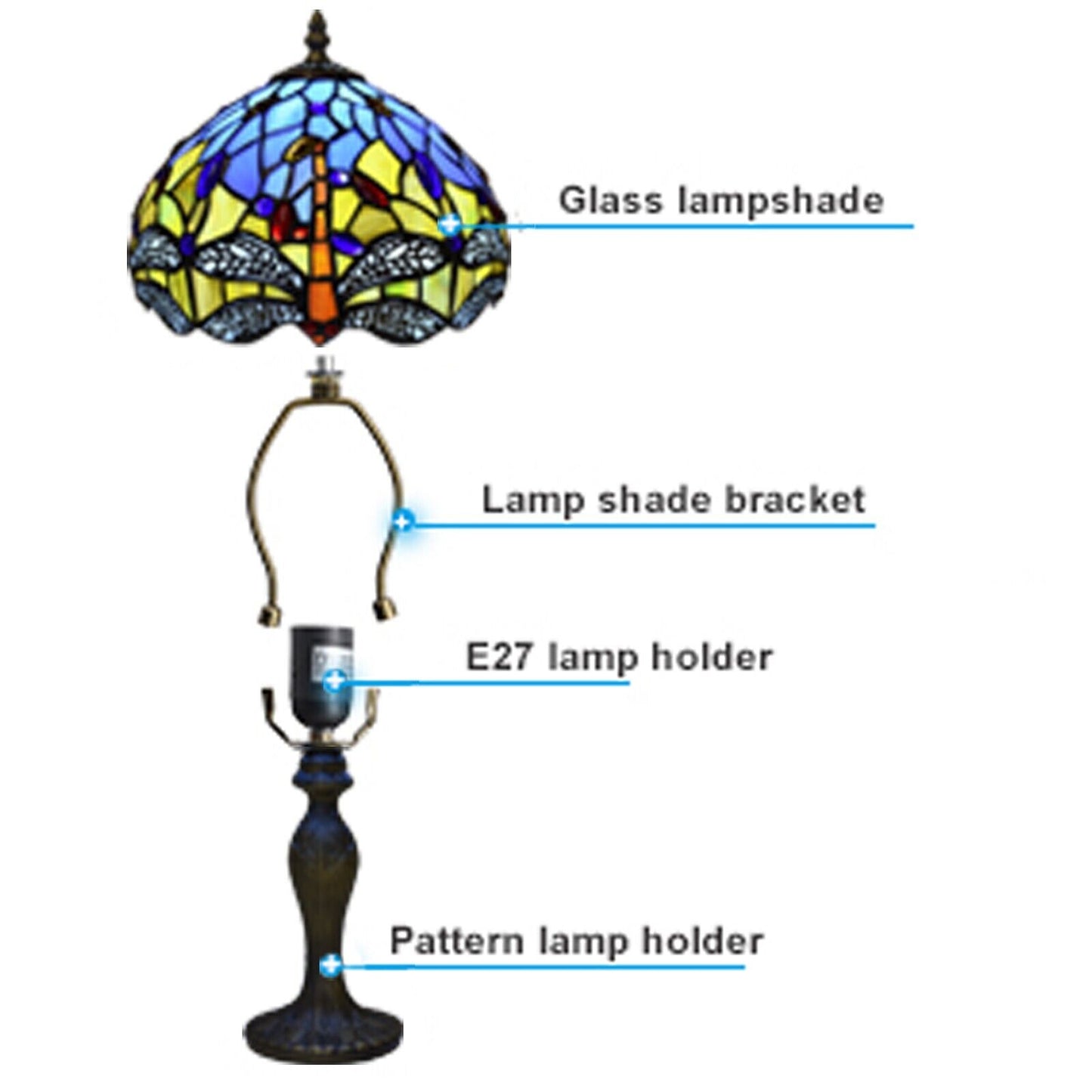 Tiffany Table Lamp Dragonfly Style Handmade 10 inch Stained Glass Multicolor UK