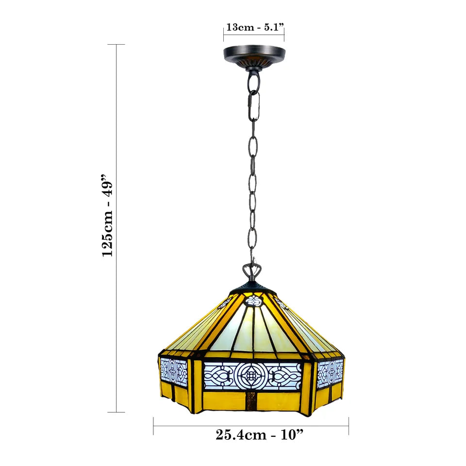 Yellow Hexagon Tiffany Style Stained Glass Shade 10 Inch Pendent Lamp Antique Style