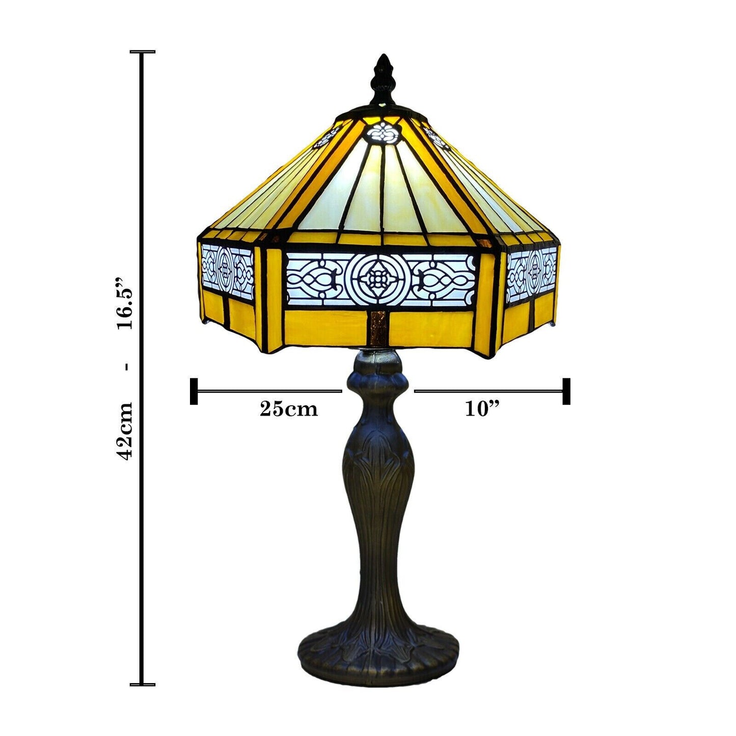 Tiffany Style Table Lamp Yellow Hexagon Handcrafted Multicolor Stained Glass UK