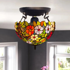 16 inch Tiffany Flower Style Ceiling Lamp Stained Glass Handcraft Shade