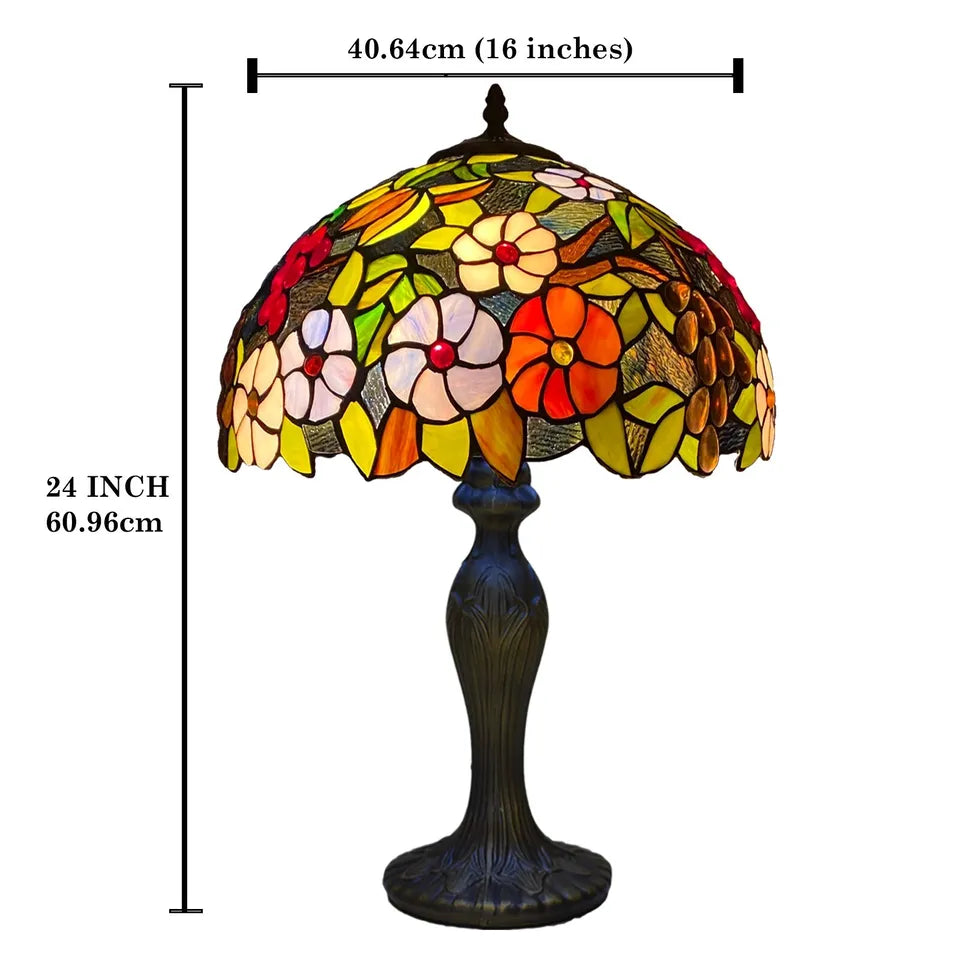16 Inch Flower Design Tiffany Style Table Lamp Handcrafted Stained Glass Shade