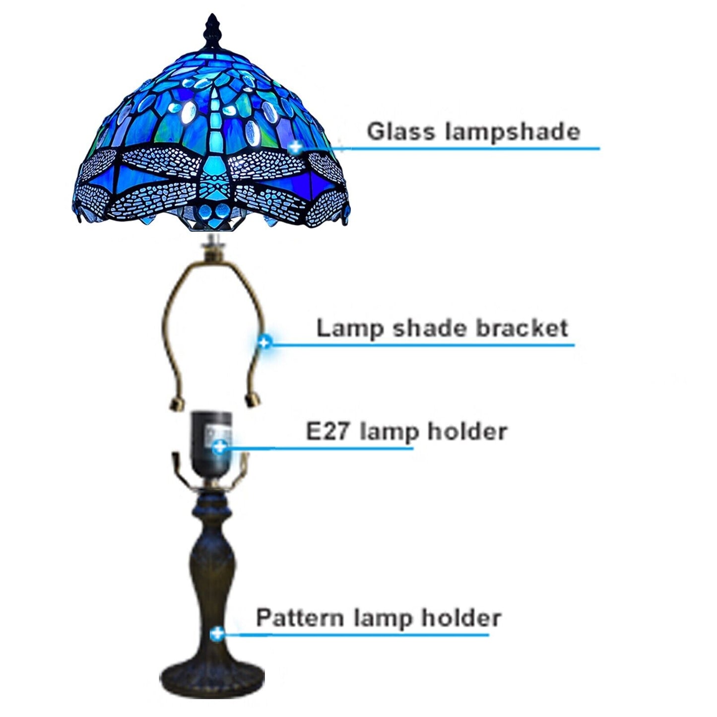 Blue Dragonfly Stained Glass Tiffany Style Table Lamp