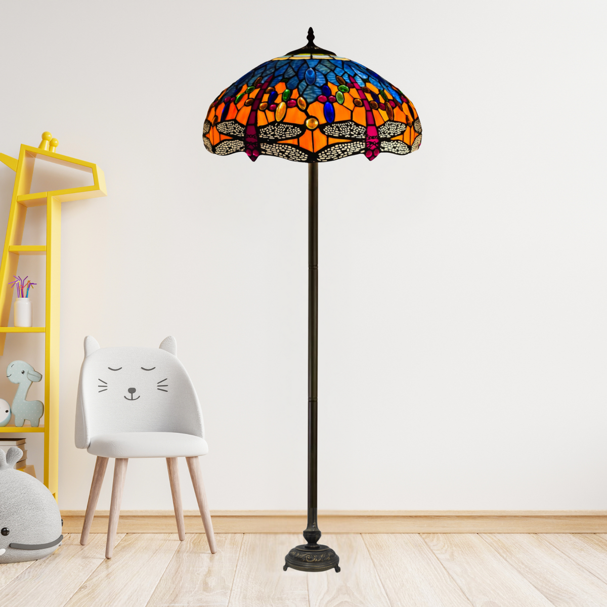 Multicolor Dragonfly Tiffany Style Floor Lamp