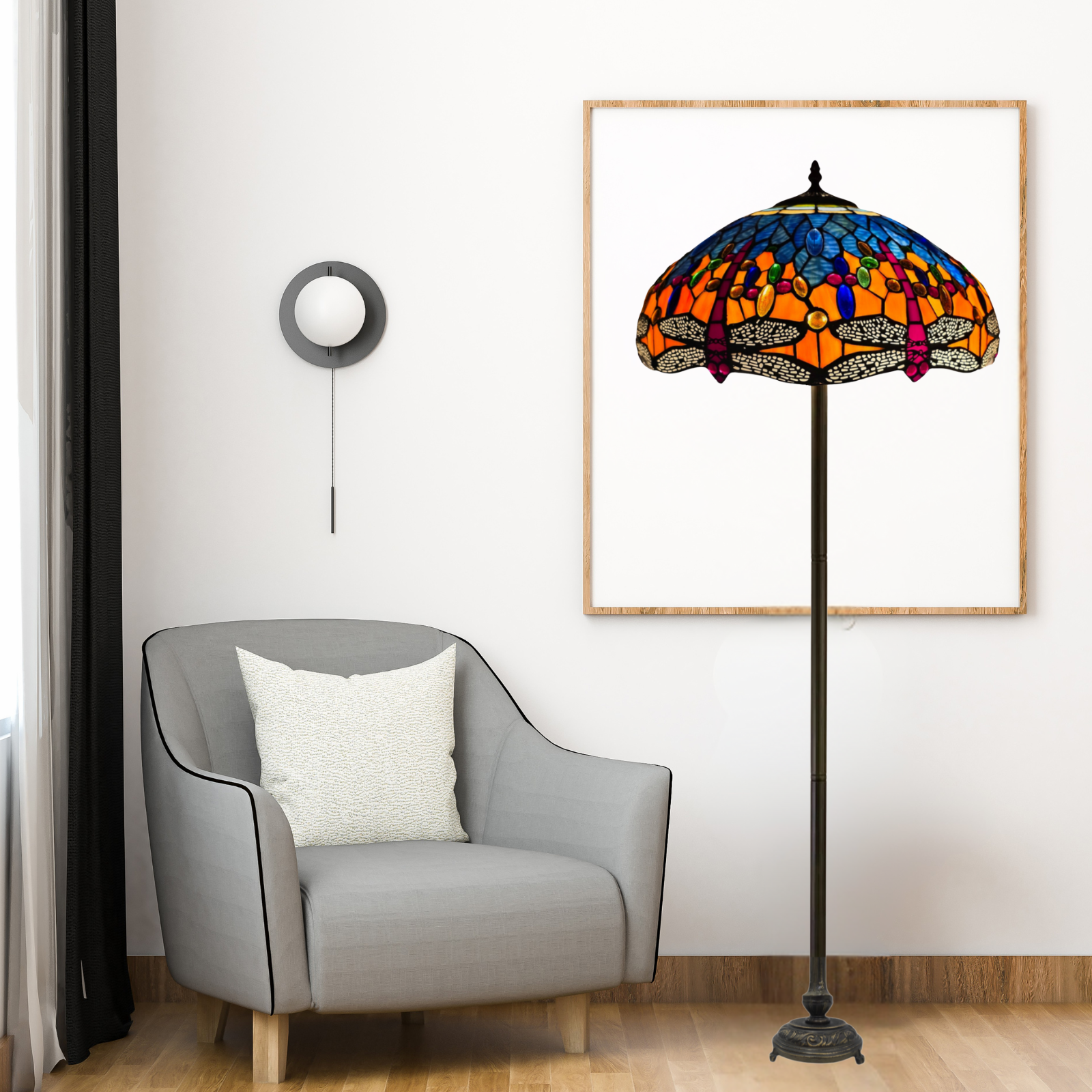 Multicolor Dragonfly Tiffany Style Floor Lamp
