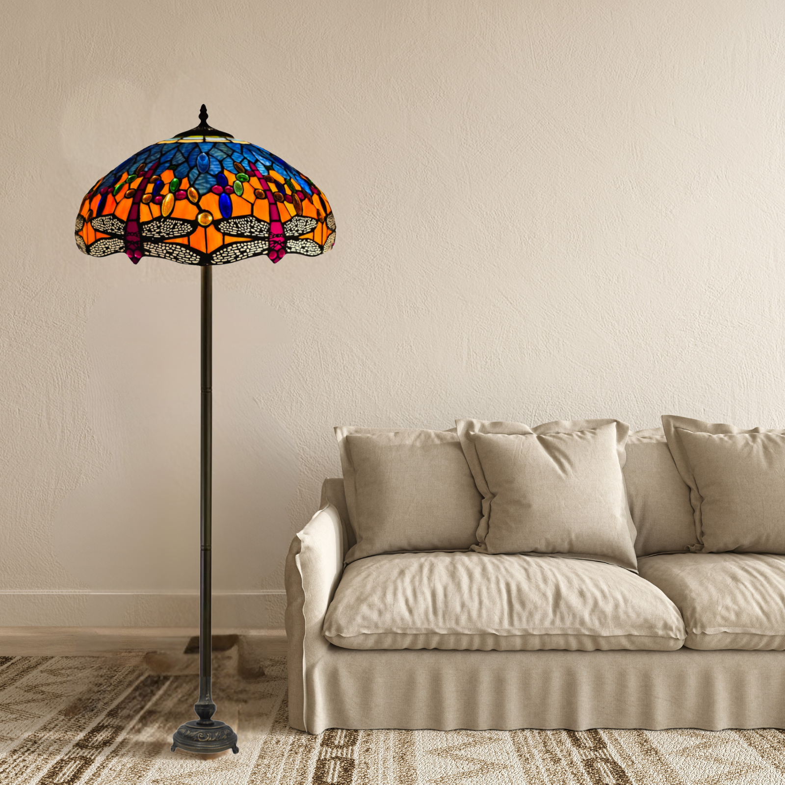 Multicolor Dragonfly Tiffany Style Floor Lamp