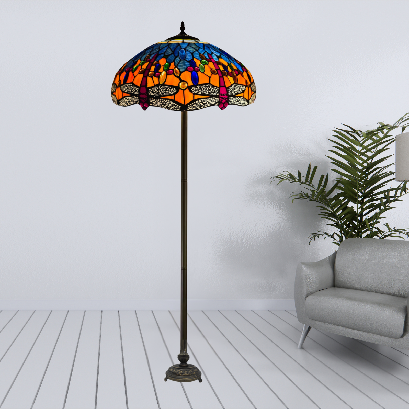 Multicolor Dragonfly Tiffany Style Floor Lamp