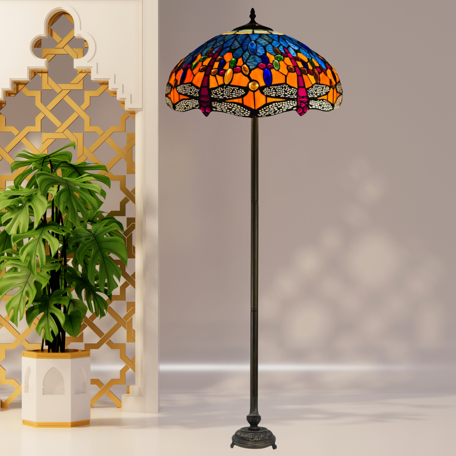 Multicolor Dragonfly Tiffany Style Floor Lamp