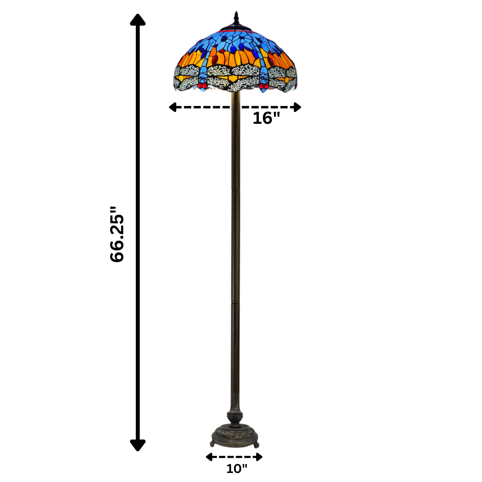 measurements of a 16 inch blue and orange stained glass tiffany floor lamp