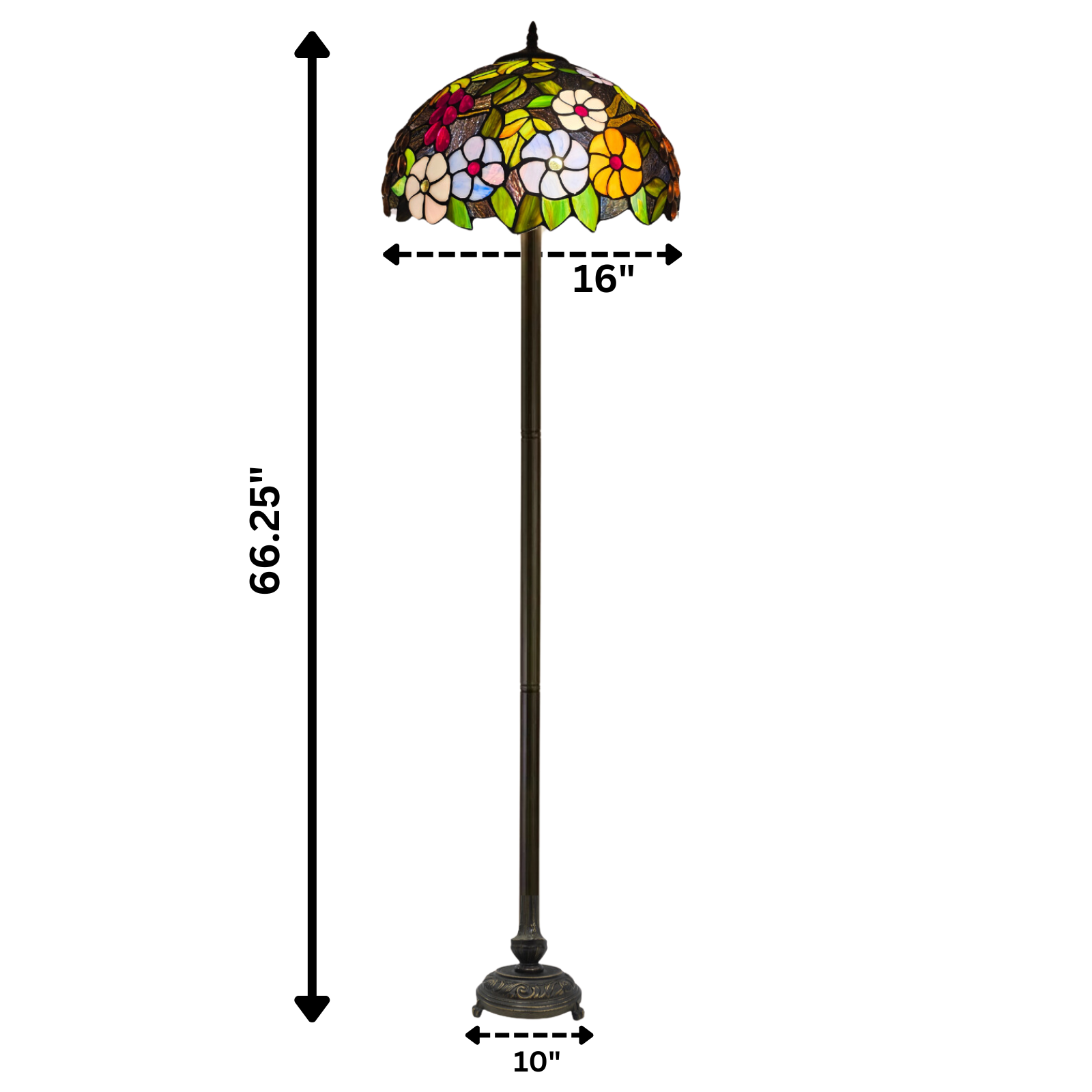 measurements of a 16 inch flower design stained glass tiffany large floor lamp