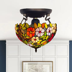 16 inch Tiffany Flower Style Ceiling Lamp Stained Glass Handcraft Shade