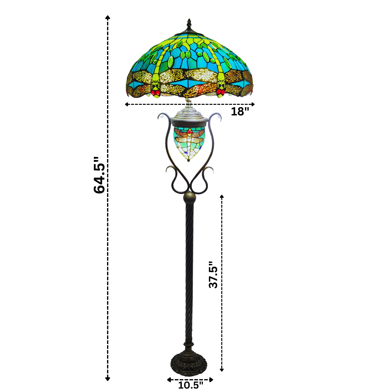 Measurements of an 18 inch green color tiffany style floor lamp