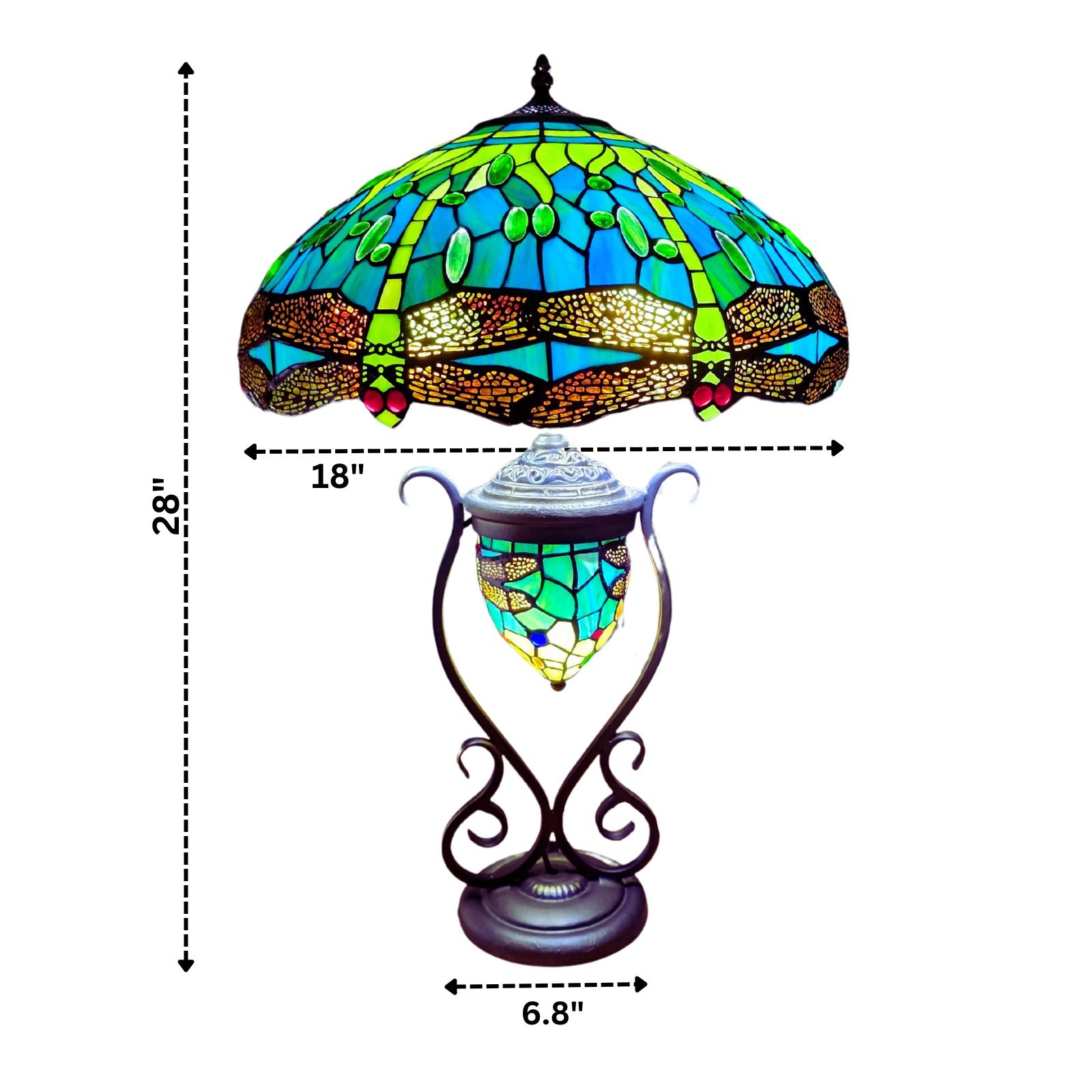 Measurements of a green stained glass handmade tiffany style 18 inch cluster table 