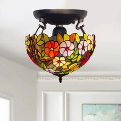 16 inch Tiffany Flower Style Ceiling Lamp Stained Glass Handcraft Shade