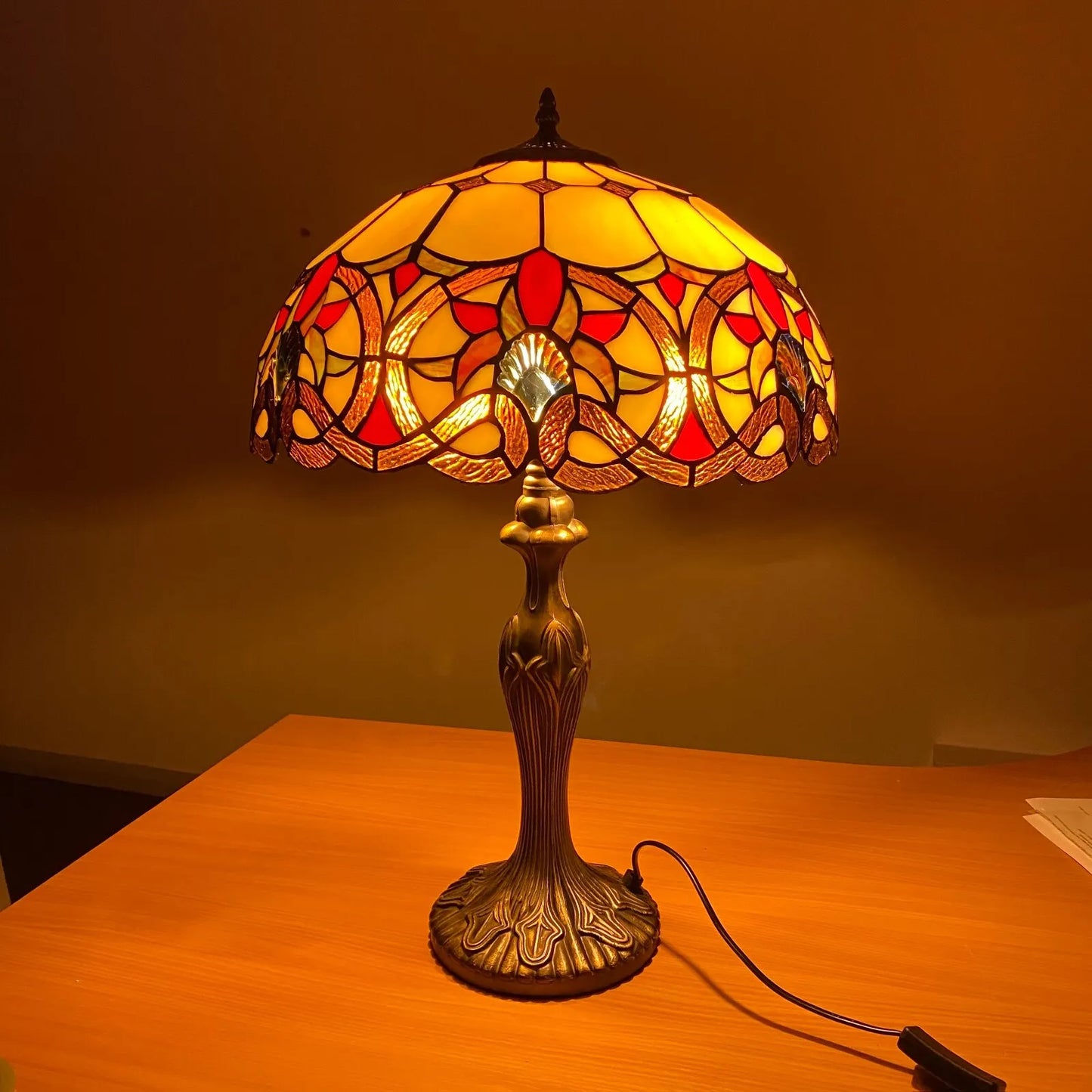 16 Inch Table Lamp Tiffany Style Stained Glass Multicolor