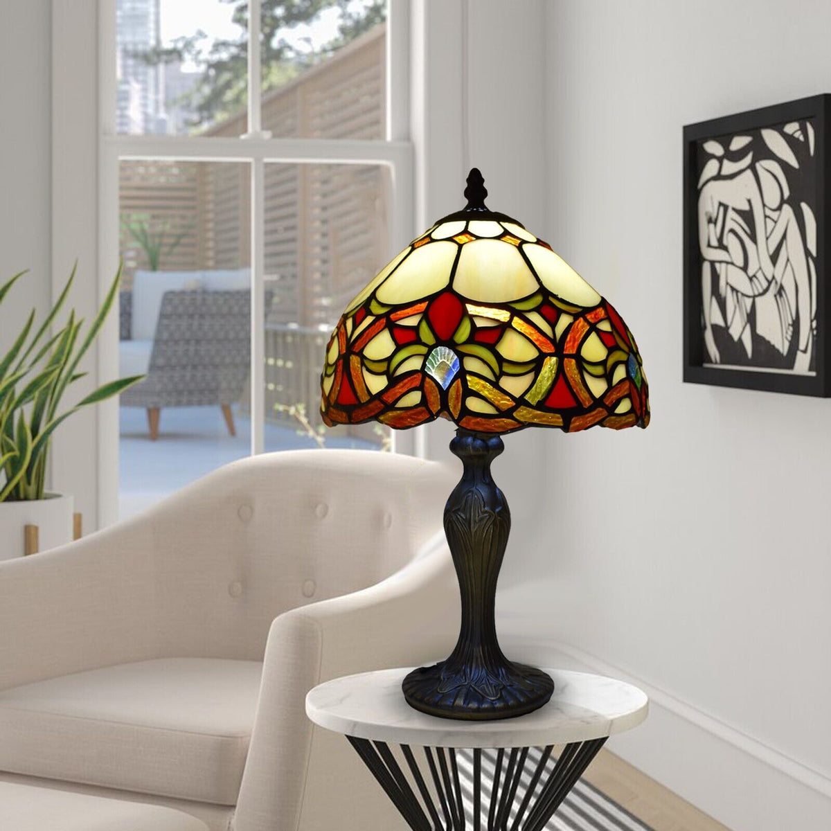 Tiffany Style Table Lamp Handcrafted Art Bedside Light Desk Lamps Stained Glass