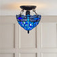 10 inch Tiffany Blue Dragonfly Ceiling Lamp Stained Glass Shade Antique Style